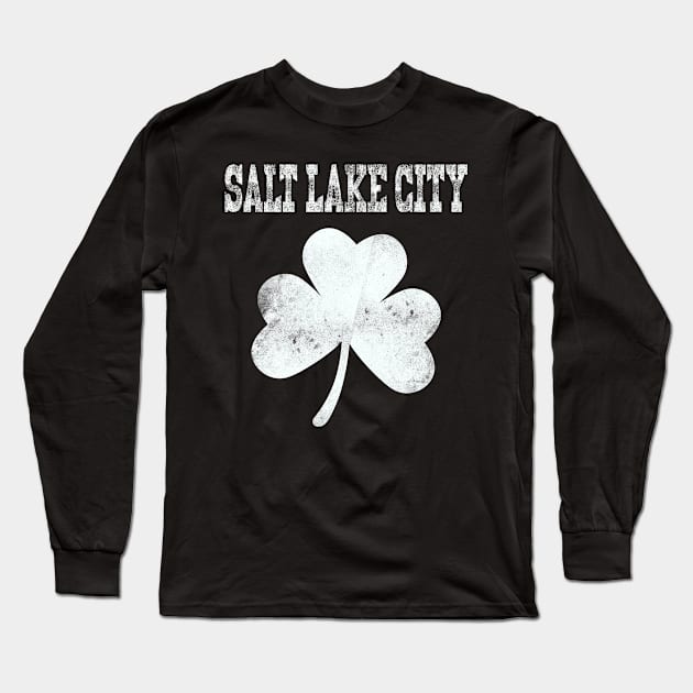 Salt Lake City Irish Shamrock Distressed Kelly Green Long Sleeve T-Shirt by benyamine